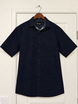 Triven Navy Blue Short Sleeve Button-Up Shirt