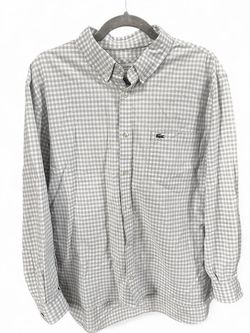 Lacoste Men's Gray Gingham Button-Front Long Sleeve Shirt size L