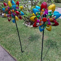 Large Colorful Double Spinner Garden Stake 