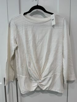 NWT LOFT Twist-Front Long Sleeve Top - White, Women’s Medium