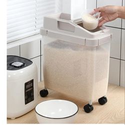 NEW OPEN BOX 20Lb Rice Container / Storage Bins / Food Dispenser W/  Lids & Wheels