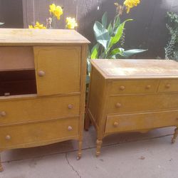 2 Vintage Antique Dressers Wood Storage 