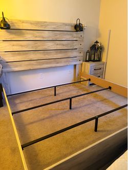 King Size Bedroom Set – Bed Frame, Mattress, Dresser with Mirror & Nightstand