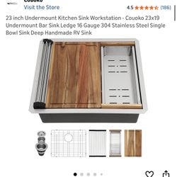 23 inch Undermount Kitchen Sink Workstation - Couoko 23x19 Undermount Bar Sink Ledge 16 Gauge 304 Stainless Steel Single Bowl Sink Deep Handmade RV Si