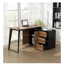 L-Shape Corner Desk w/ Drawers & Storage Cabinet – 55” Home Office Desk