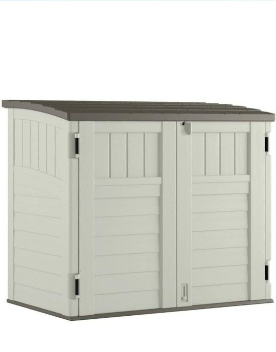 2 Suncast 3 Door Locking System Horizontal Storage Shed Stow Away, Ivory

