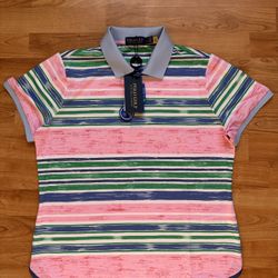 RLX Ralph Lauren Women’s Tailored Fit Striped Jersey Polo Golf  Shirt Size L