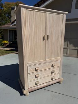 Vintage 1980 Armoire Cream Pencil Reed Bamboo