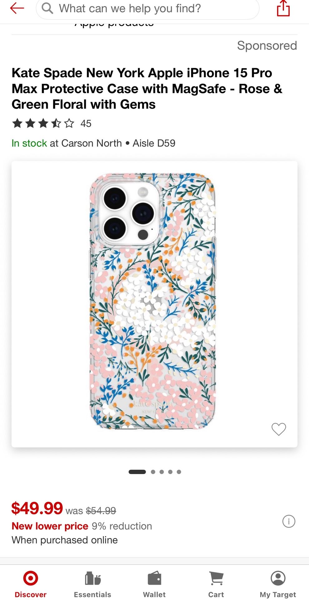 Kate Spade New York Apple iPhone 15 Pro Max Protective Case with MagSafe - Rose & Green Floral with Gems