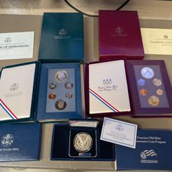 1988 & 1990 Us Prestige Sets And 2006 San Francisco Old Mint $1 US Mint Silver Coin