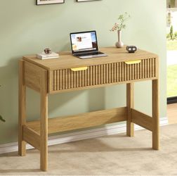 Natural Oak Console Desk with Fluted Drawers
