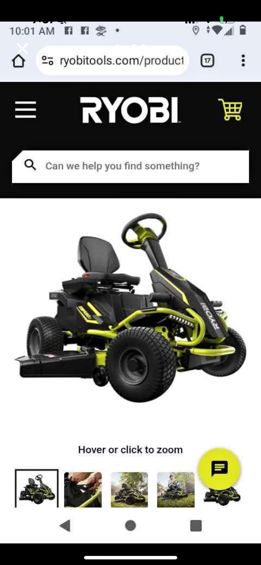 Ryobi 42 Inch Riding Mower (need battery)