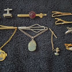 ANTIQUE/VINTAGE TIE CLIPS FOR MEN WITH A PAIR OF CUFFLINKS! See Description.