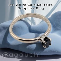💍14k White Gold Solitaire .20 CT Sapphire Ring Size 5.25