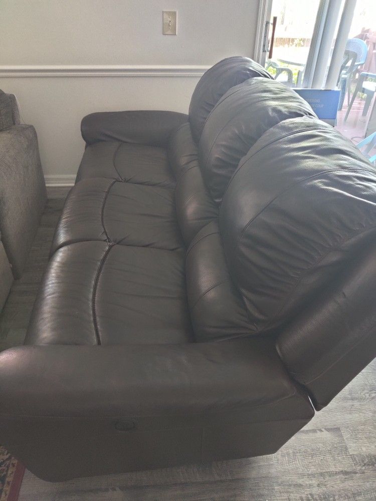 Brown Leather Couch 3 Seater Recliner
