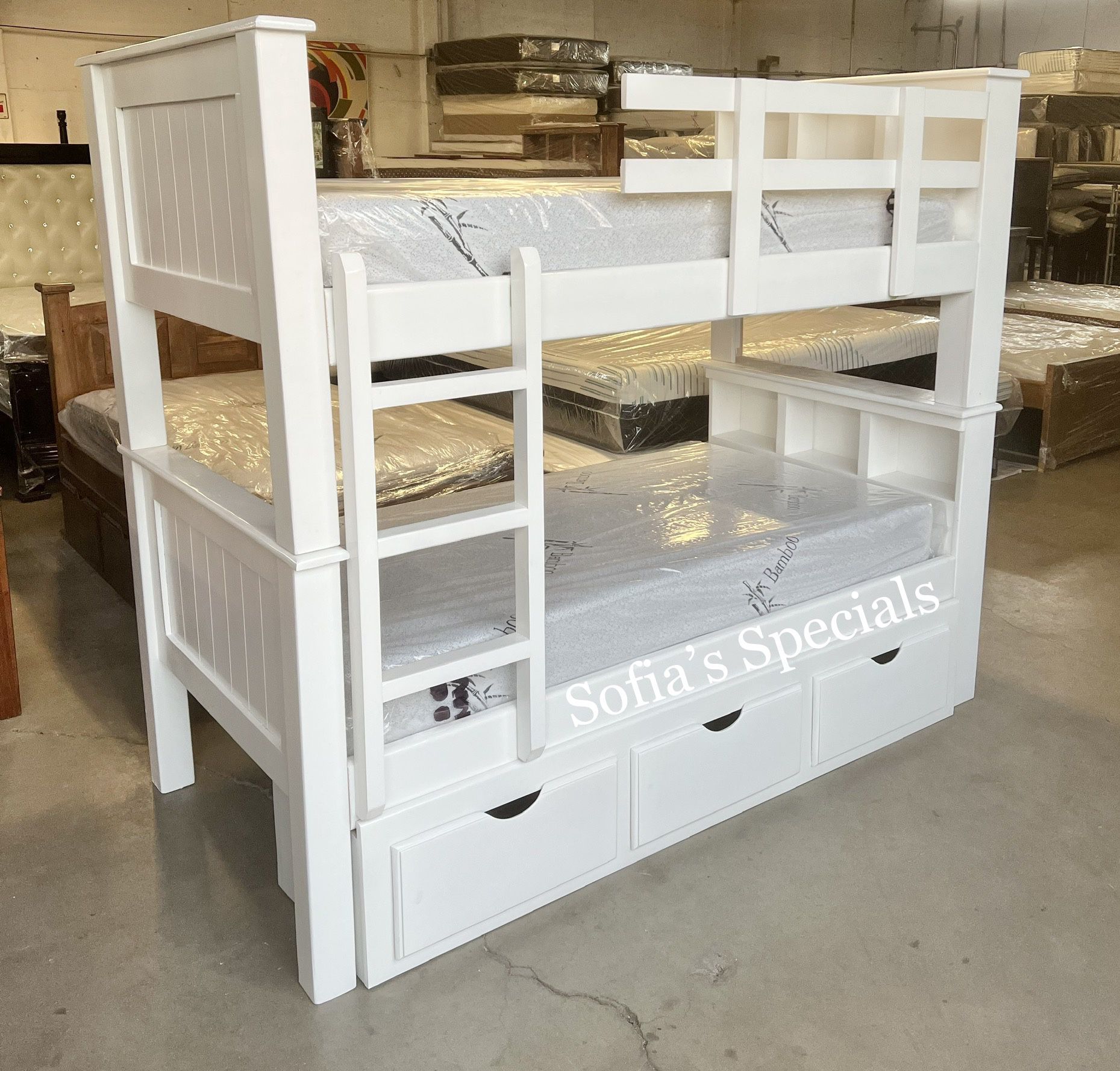 White Twin Twin Bunk Bed W Drawers And Foam Mattresses 