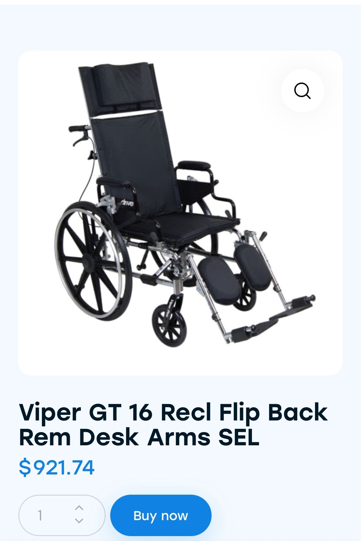 Wheelchair with reclining feature and removable desk arms.