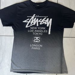 Stussy Mesh Effect Logo World Tour T Shirt Size Large Black Grey