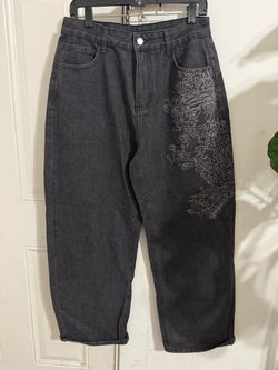 Black Baggy Jeans with Graffiti Graphic Print