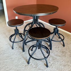 Wood And Metal Adjustable Height Dining Table And 4 Stools