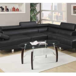 Black Faux Leather Sectional Sofa 