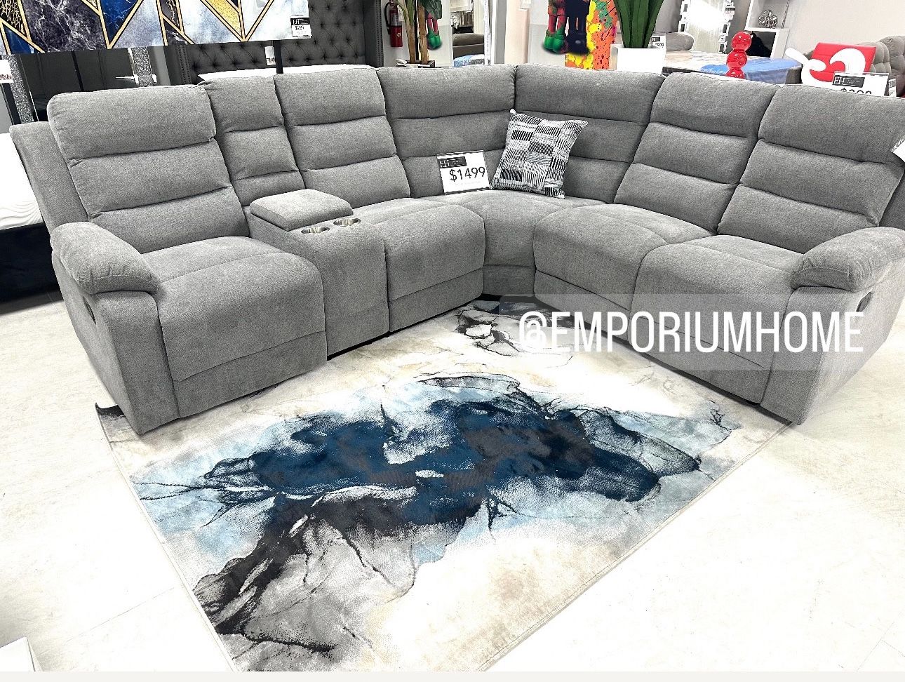 Grey Linen Sofa Sectional Recliner 