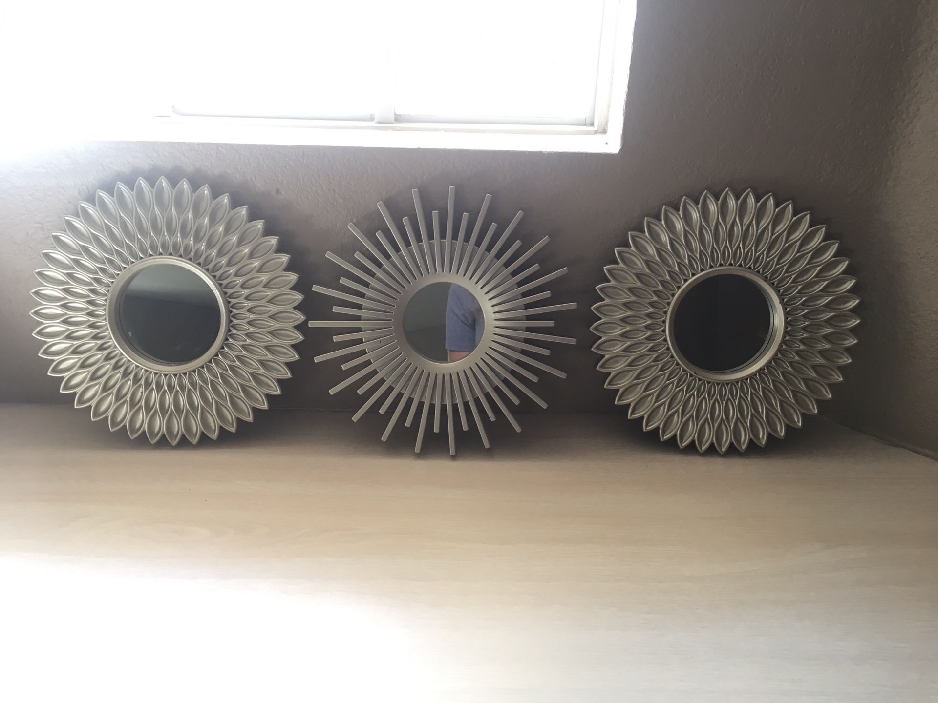 Set of 3 Silver Sunburst Mirrors