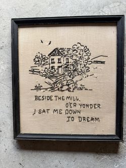 Antique 15”x13” Dolores Glovna abstract needlework weaving textile art