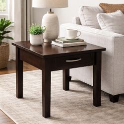 Modern Dark Wood End Table with Drawer