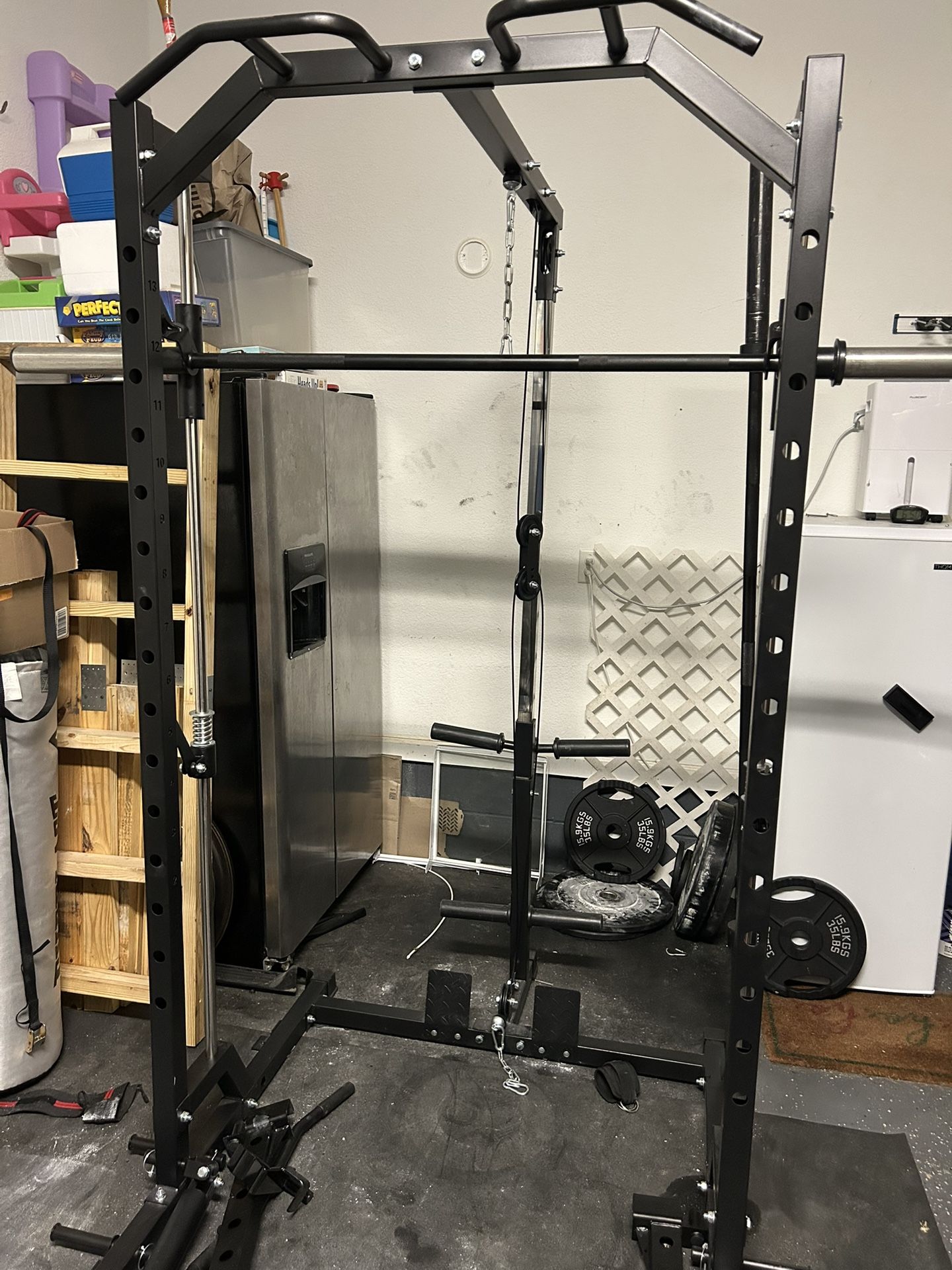 Squat Rack With Smith Machine, Lat Pulldown/Row & Accessories