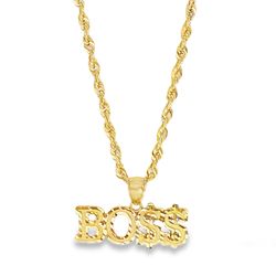 10k Yellow Gold "BO$$" Charm Necklace  Bold Statement Piece 