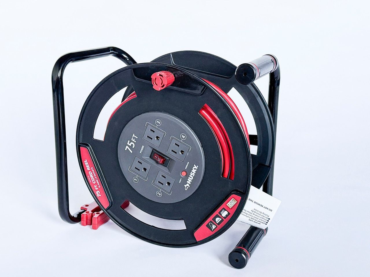 75 ft. 12/3 13 Amp Retractable Extension Cord Reel with 4 Grounded Outlets Black