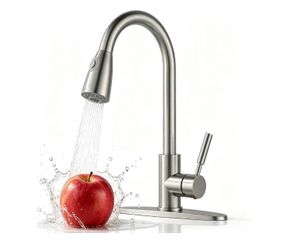 Kitchen Faucet with Pull Down Sprayer, Modern Brushed Nickel Faucets for Kitchen Sink, Stainless Steel Single Handle Pull Out Kitchen Sink Faucet with