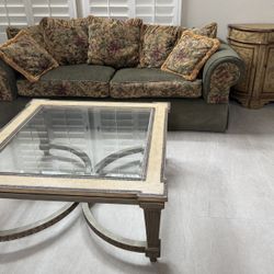 8’ Sofa, Coffee Table & Decorative Cabinet