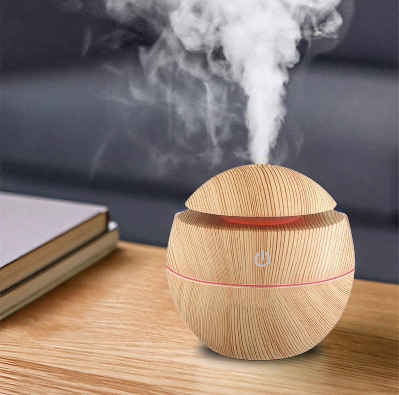 USB LED Wood Grain Aromatherapy Quiet Air Humidifier Mini Ultrasonic Cool Mist Humidifier Essential Oil Diffuse (Light wood grain