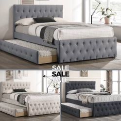 Full Twin Grey Frenchi Trundle Bed With Ortho Matres !