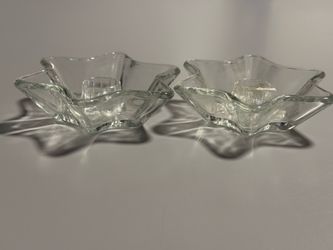 Vintage Clear Pressed Glass Star Shaped Taper Candle Holders – Set of 2 – Heavy Glass