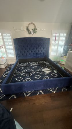 King Size Bed Frame tufted blue