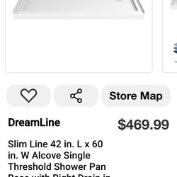 DreamLine Slim Line 42 in. L x 60 in. W Alcove Single Threshold Shower Pan Base with Right Drain in White