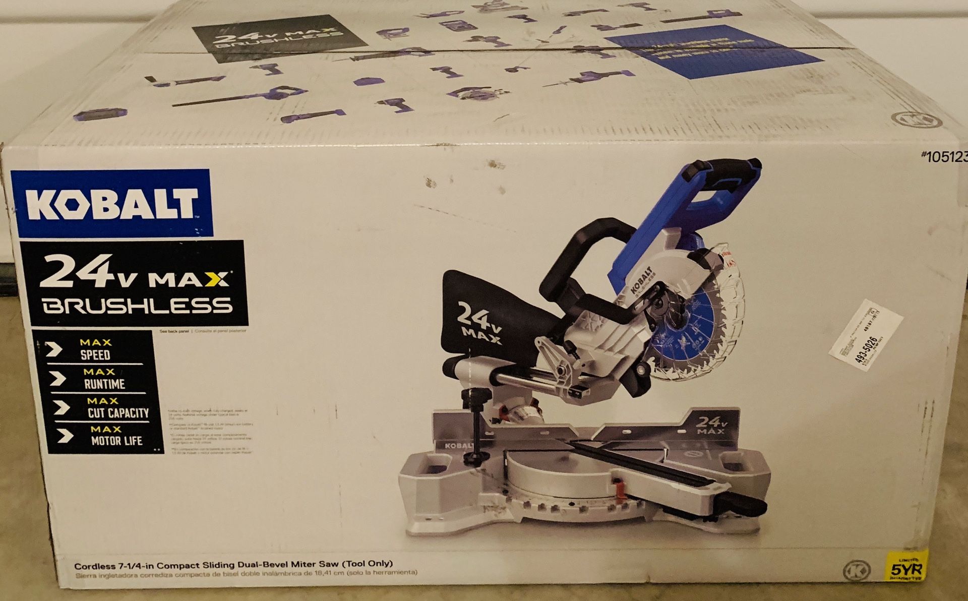 Brand New/ Never used Kobalt 71/4inAmp 24volt Max Dual Bevel Sliding Cordless Miter Saw