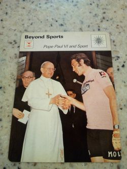 Vintage 1978 sportscaster beyond sports/ pope Paul vl and sports/ Olympic collector card/ Eddie merkx/ card # 38-17