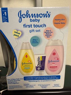 Johnson's Baby First Touch Set de regalo, 3 artículos Baby Wash & Shampoo, Baby Lotion, Zinc Oxide Diaper Rash Paste, Hypoallergenic, No Added Paraben