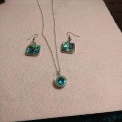 Sterling Silver Chain Necklace Set With Earrings 