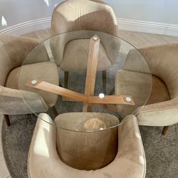 Modern Round Glass Dining Table + 4 Chairs — MUST GO TODAY ✈️