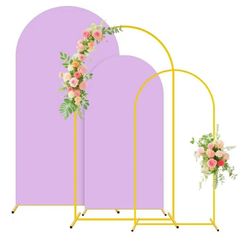 New Metal Arch Backdrop Stand Set of 2 with Cover (7.2FT+6FT) Wedding Arch Frame Stand Balloon Backdrops Arches Lavender Arch Backdrop Stands Cover fo