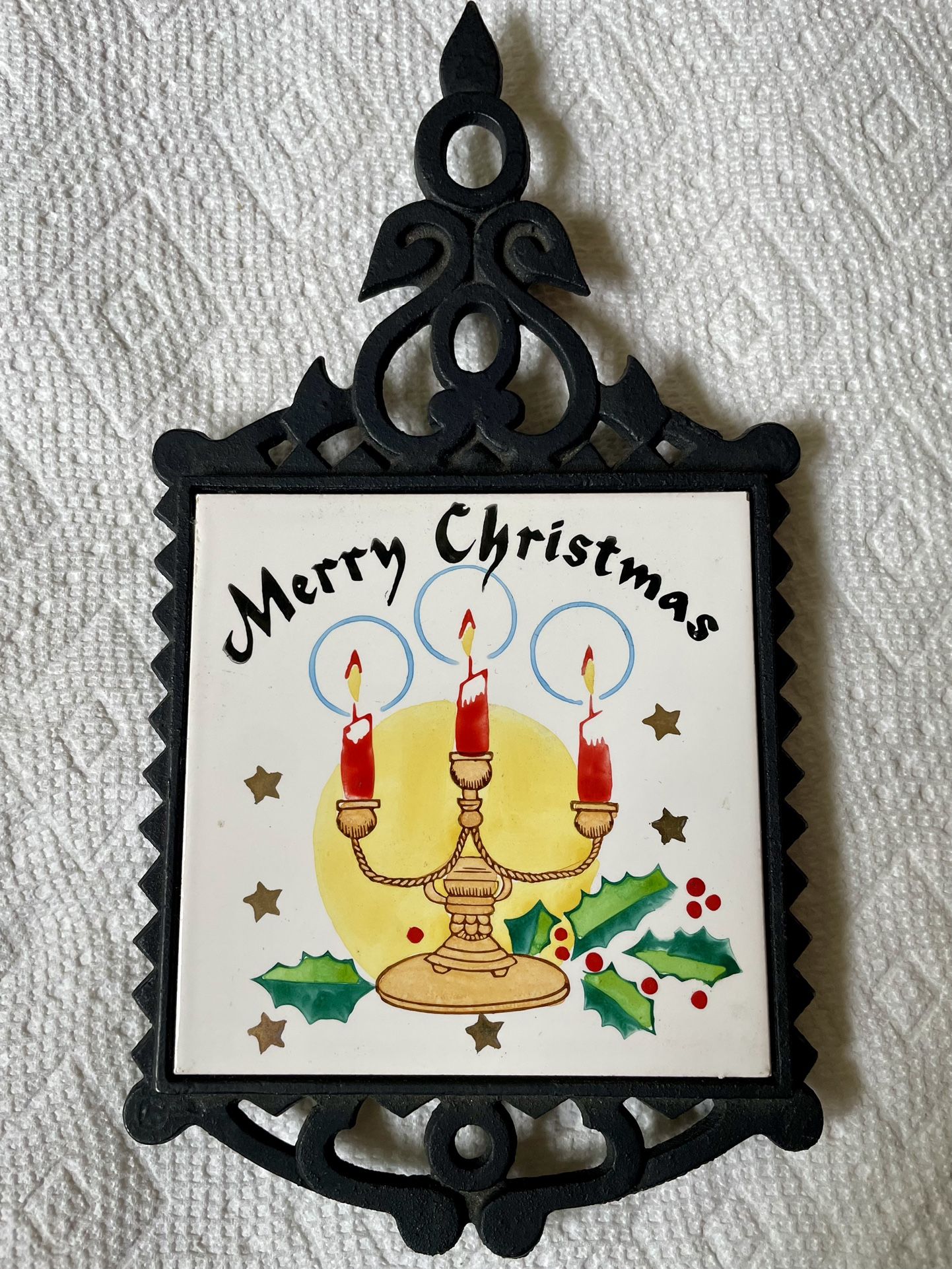 Vintage Cast Iron Tile Christmas Trivet