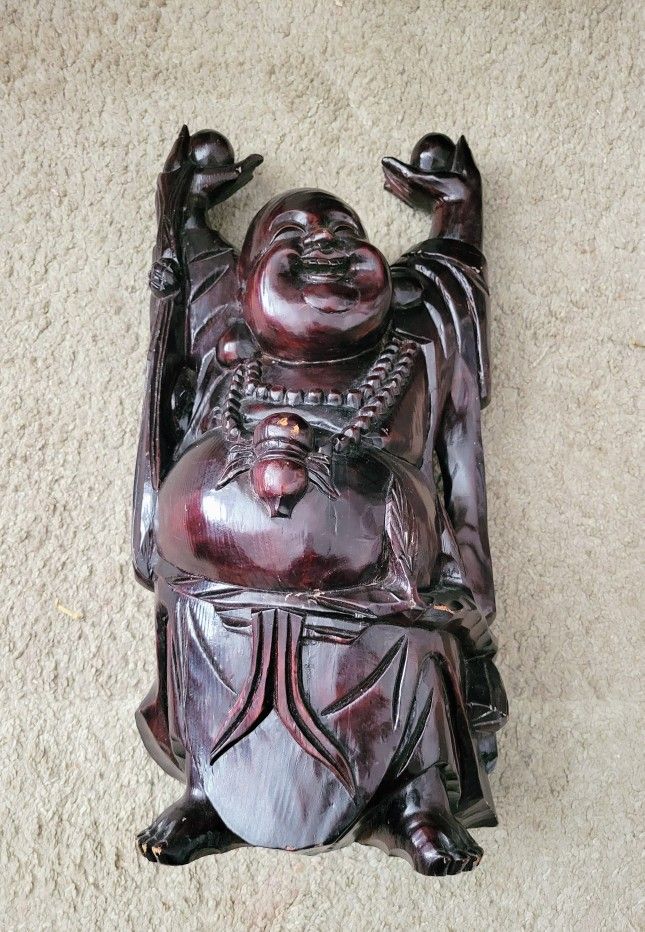 18" Vintage Rosewood Laughing Buddha