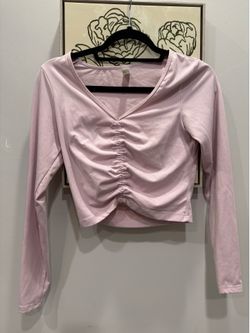 All in motion Pink Ruched V-Neck Long Sleeve Workout Top Women Small ~ GOOD COND