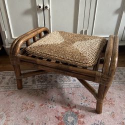 Vintage Rattan Wicker Cane Ottoman
