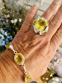 Authentic lemon quartz and gemstone sterling silver ring